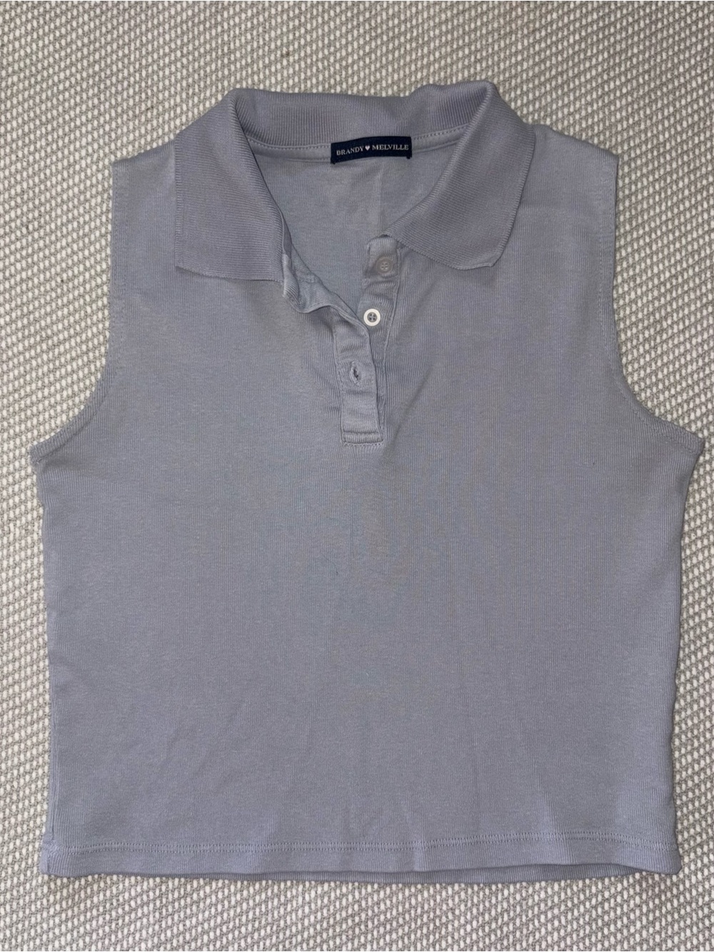Brandy Melville Light Blue Cropped Sleeveless Carolyn Polo Top One Size